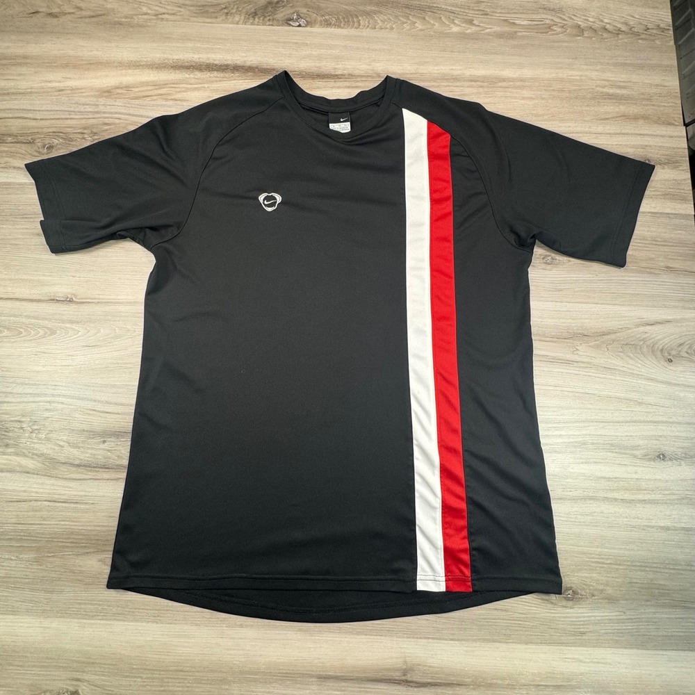 Vintage Nike Mens XL Black Red White Racing Stripe  Training Shirt‎ F6BID 145978